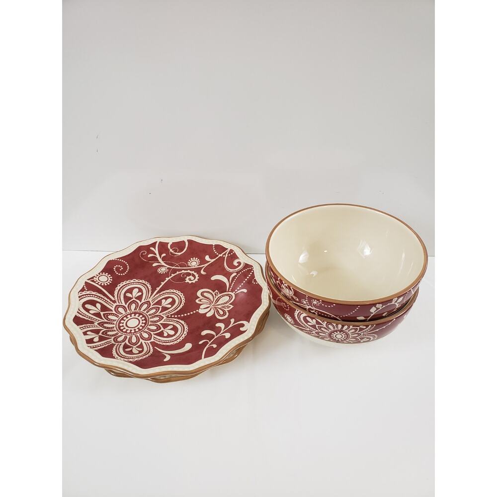 Pier 1 Imports Maribeth Cereal Soup Bowls /Appetizer Salad Plate Floral Lot of 4